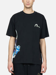 Evisu Black Printed Samurai & Seagull Embroidery Tee