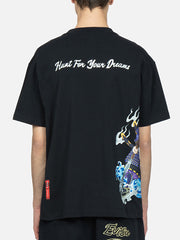 Evisu Black Printed Samurai & Seagull Embroidery Tee