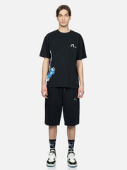 Evisu Black Printed Samurai & Seagull Embroidery Tee