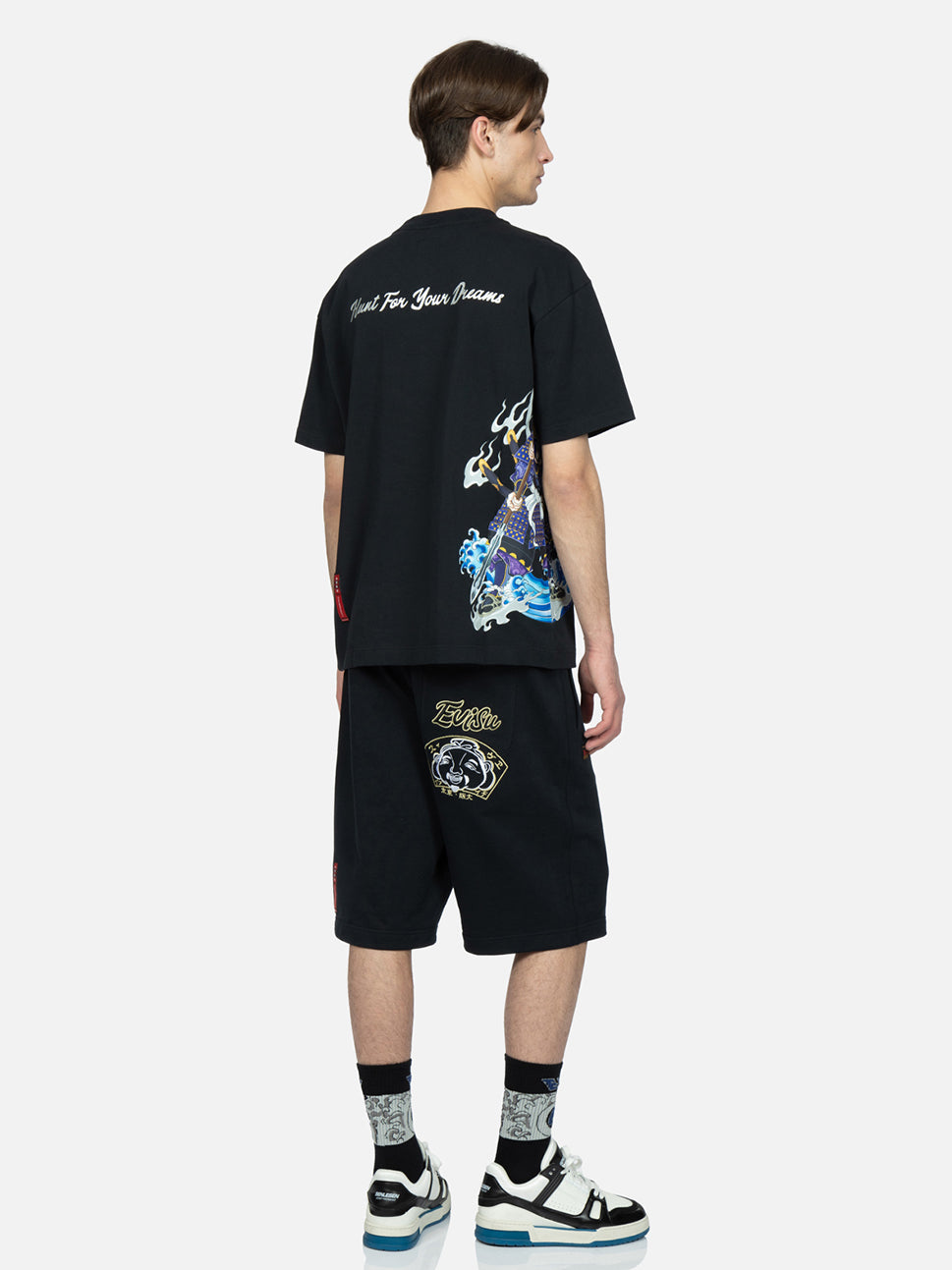 Evisu Black Printed Samurai & Seagull Embroidery Tee