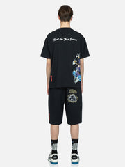 Evisu Black Printed Samurai & Seagull Embroidery Tee