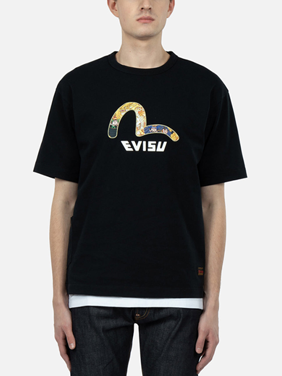 Evisu Black Brocade Seagull Applique Multi-Pocket Tee