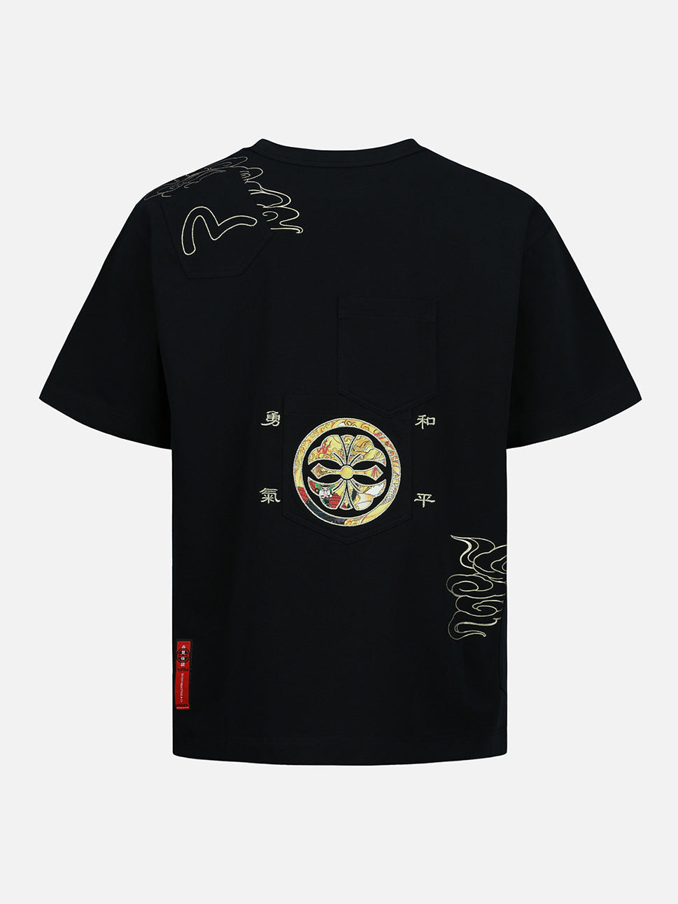 Evisu Black Brocade Seagull Applique Multi-Pocket Tee