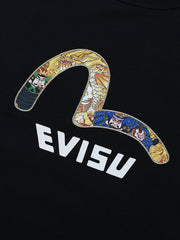 Evisu Black Brocade Seagull Applique Multi-Pocket Tee