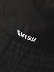 Evisu Black Seagull Embroidery with Kamon Eagle Allover Denim Bucket Hat