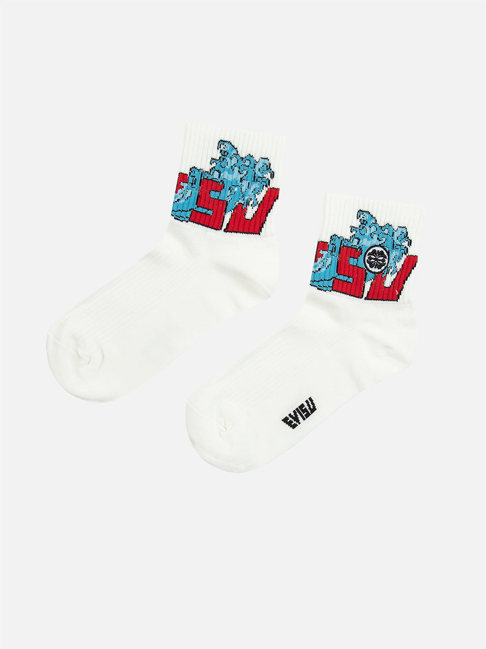 Evisu Off White Seawave Jacquard & Kamon Embroidery Socks