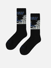 Evisu Black Seawave Jacquard & Seagull Embroidery Socks