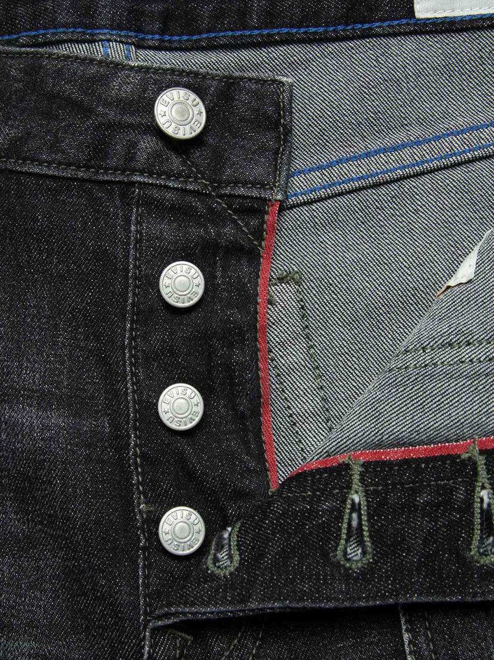 Evisu Dark Black Seagull Printed & Allover Embroidery Multi-Pocket Jeans