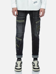 Evisu Dark Black Seagull Printed & Allover Embroidery Multi-Pocket Jeans