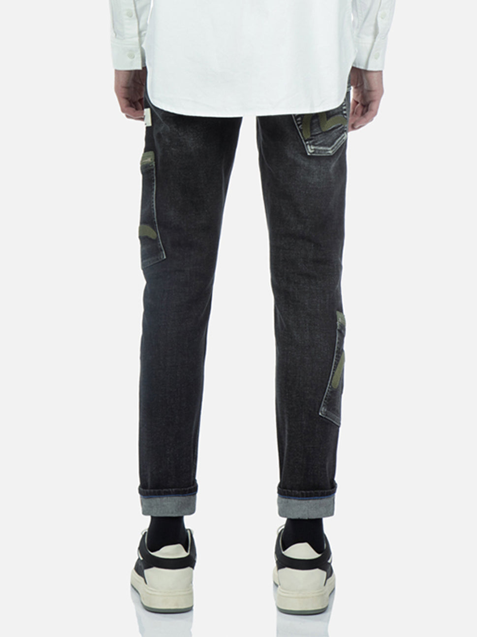 Evisu Dark Black Seagull Printed & Allover Embroidery Multi-Pocket Jeans