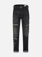 Evisu Dark Black Seagull Printed & Allover Embroidery Multi-Pocket Jeans