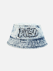 Evisu Indigo HT Graffiti Printed Denim Bucket Hat