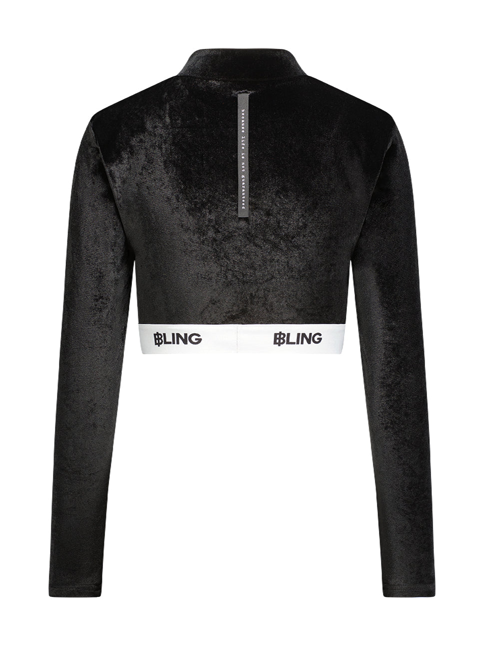 Bling Velour Long Sleeve Crop Top Black BLWM K01