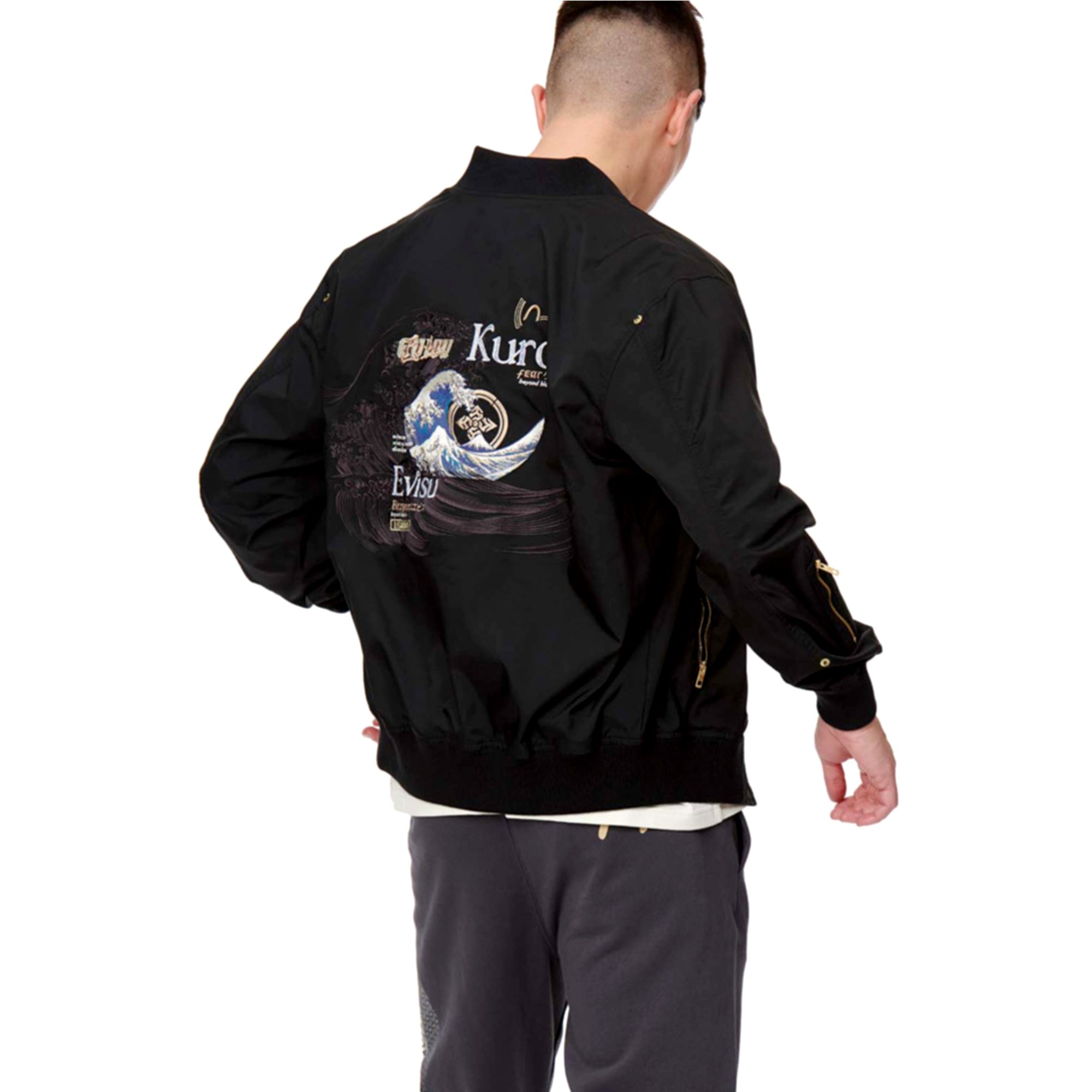 Evisu Black The Great Wave Bomber Jacket