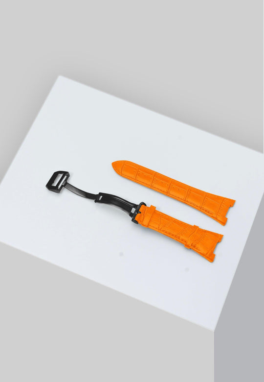 Golden Concept Apple Watch Strap Series 6 برتقالي / أسود 44 ملم