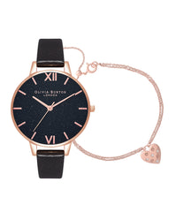 Olivia Burton Black Glitter Watch Set with Bracelet
