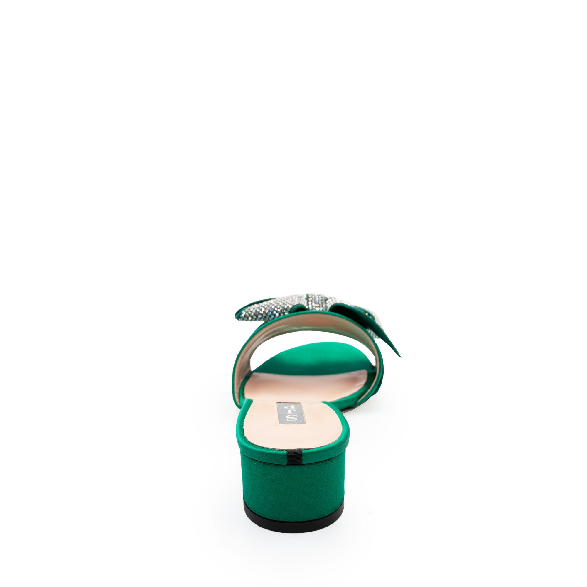 SJP Sarita Emerald Green Satin Sandals 30mm - InstaRunway.com
