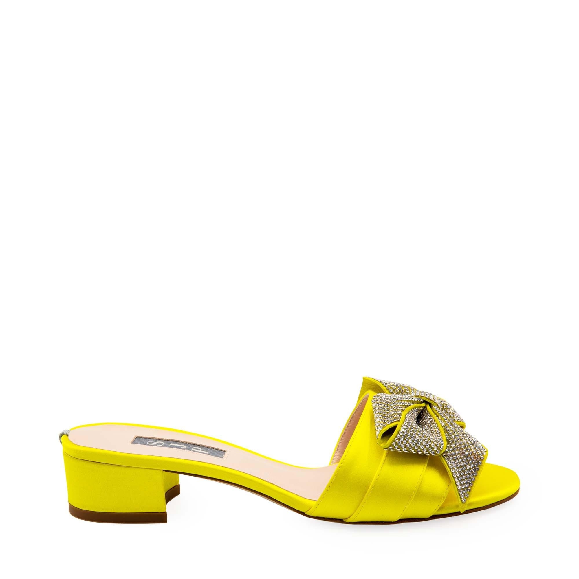 Sarita Yellow Satin Sandals 30mm - InstaRunway.com