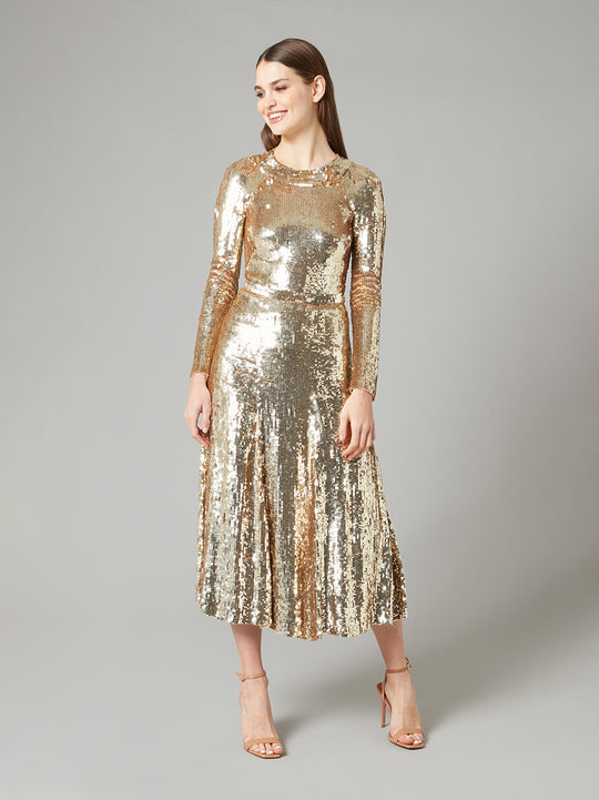 Temperley London Ray Sequin Dress Gold