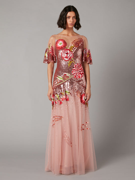 Temperley London Carnation Sequin Gown Blush
