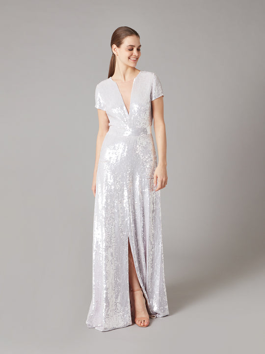 Temperley London Ray Sequin Gown Platinum