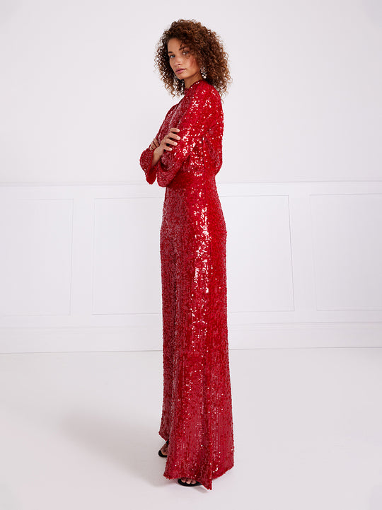 Temperley London Odessa Long Jumpsuit Cherry Red