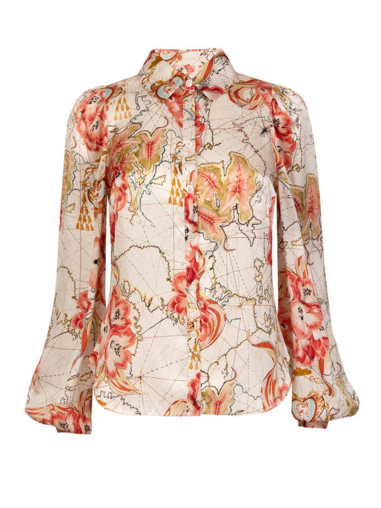 Temperley London Yolande Print Shirt Rosewater Mix