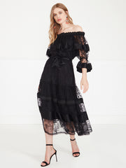 Temperley London Marlow Off Shoulder Dress Black 23SMRW54426