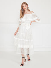 Temperley London Marlow Off Shoulder Dress White 23SMRW54426