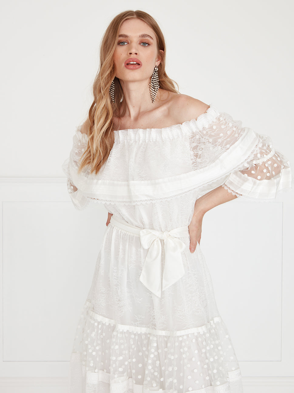 Temperley London Marlow Off Shoulder Dress White 23SMRW54426