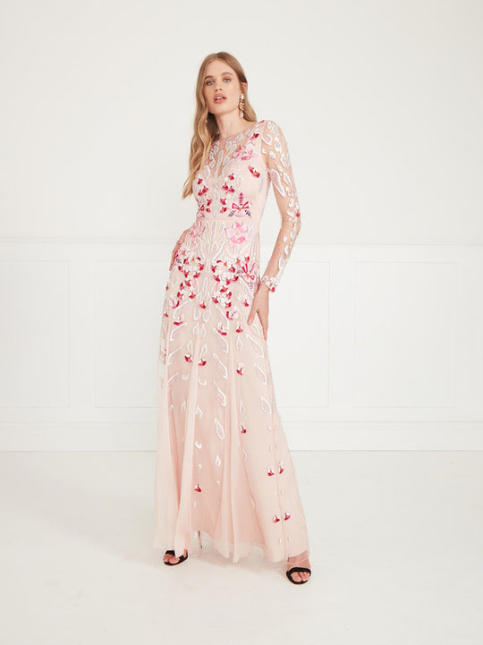 Temperley London Pardus Sleeved Gown Rosewater