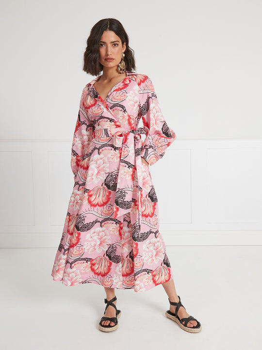 Temperley London Olive Print Wrap Dress Indian Pink
