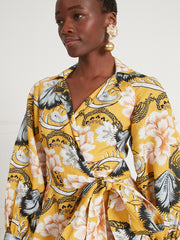 Temperley London Olive Print Wrap Dress Golden Yellow 23UOLV54438