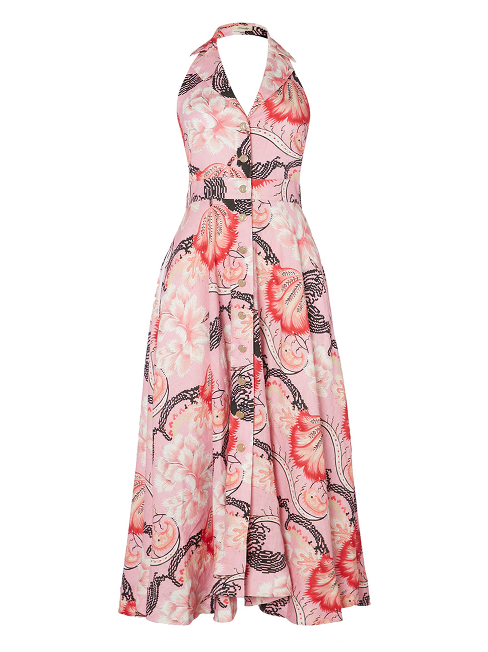 Temperley London Olive Print Halter Dress Indian Pink 23UOLV54452