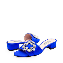 Tia Royal Blue Satin Sandals 30mm - InstaRunway.com