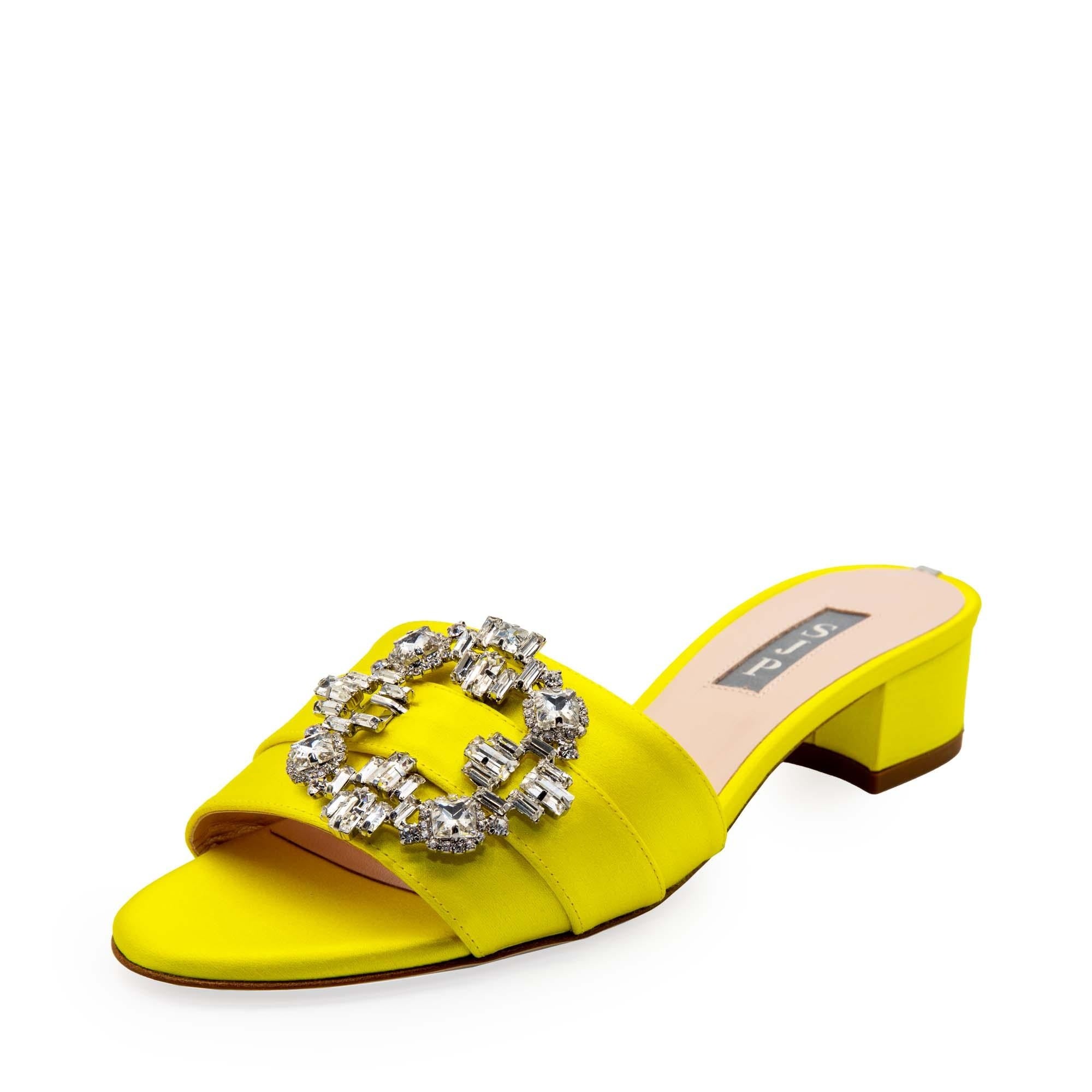 Tia Yellow Satin Sandals 30mm - InstaRunway.com