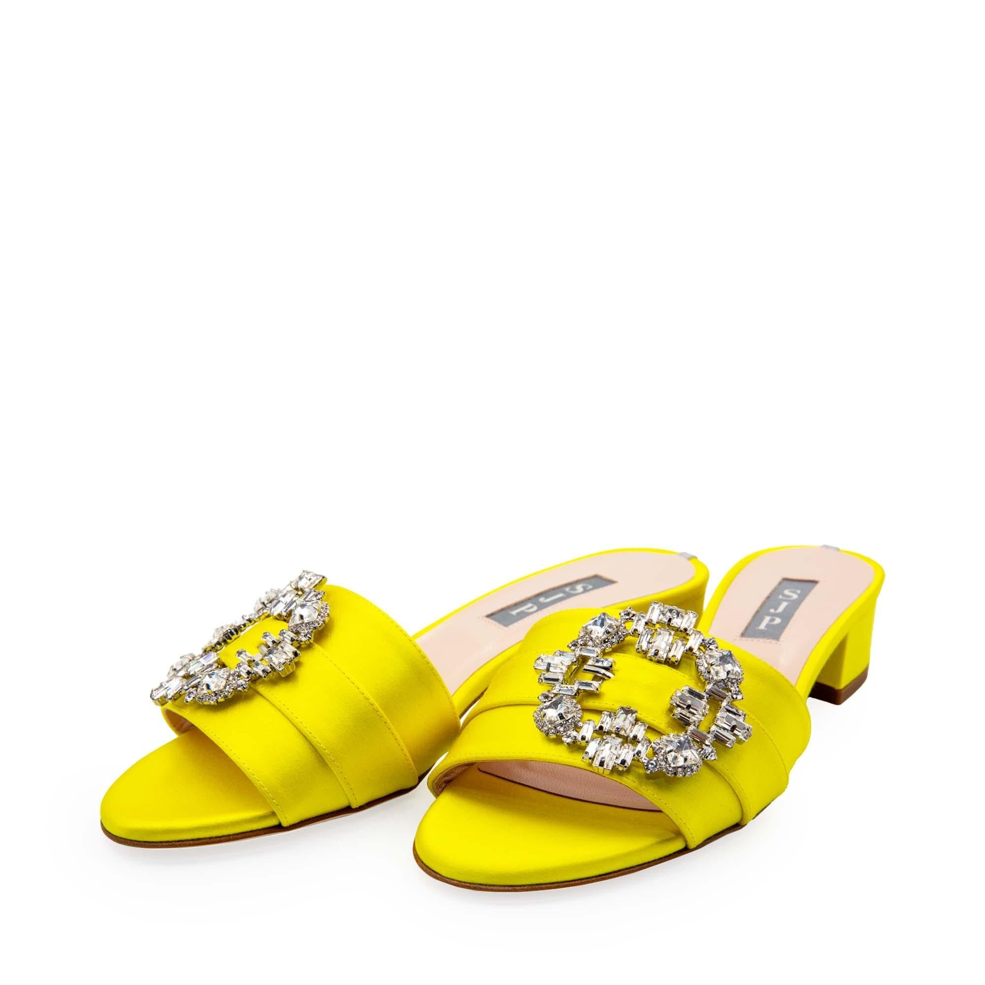 Tia Yellow Satin Sandals 30mm - InstaRunway.com