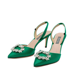 Edith Emerald Green Satin Sandals 70mm - InstaRunway.com