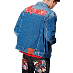 Buy Evisu Graffiti Print 2-Tone Denim Trucker Jacket Online