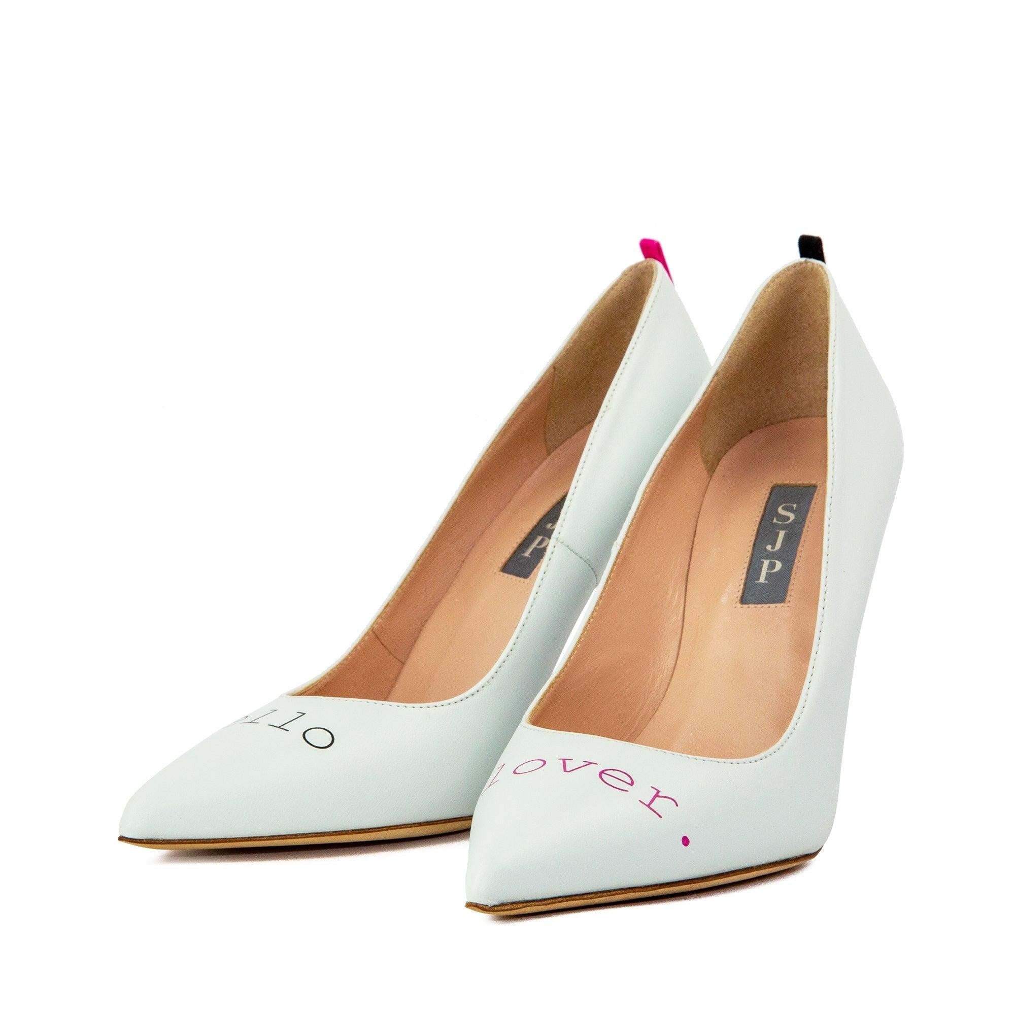 Hello Lover White Leather Pumps 100mm - InstaRunway.com