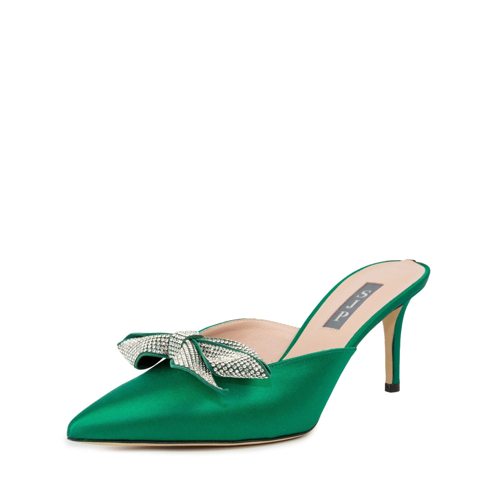 Buy SJP by Sarah Jessica Parker Paley Emerald Green Satin Mules 70mm Online