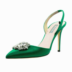 Sana Emerald Green Satin Slingback 90mm - InstaRunway.com