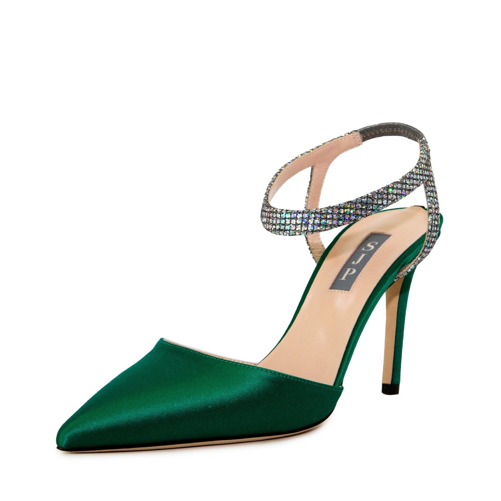 Single Emerald Green Satin Sandals 90mm - InstaRunway.com