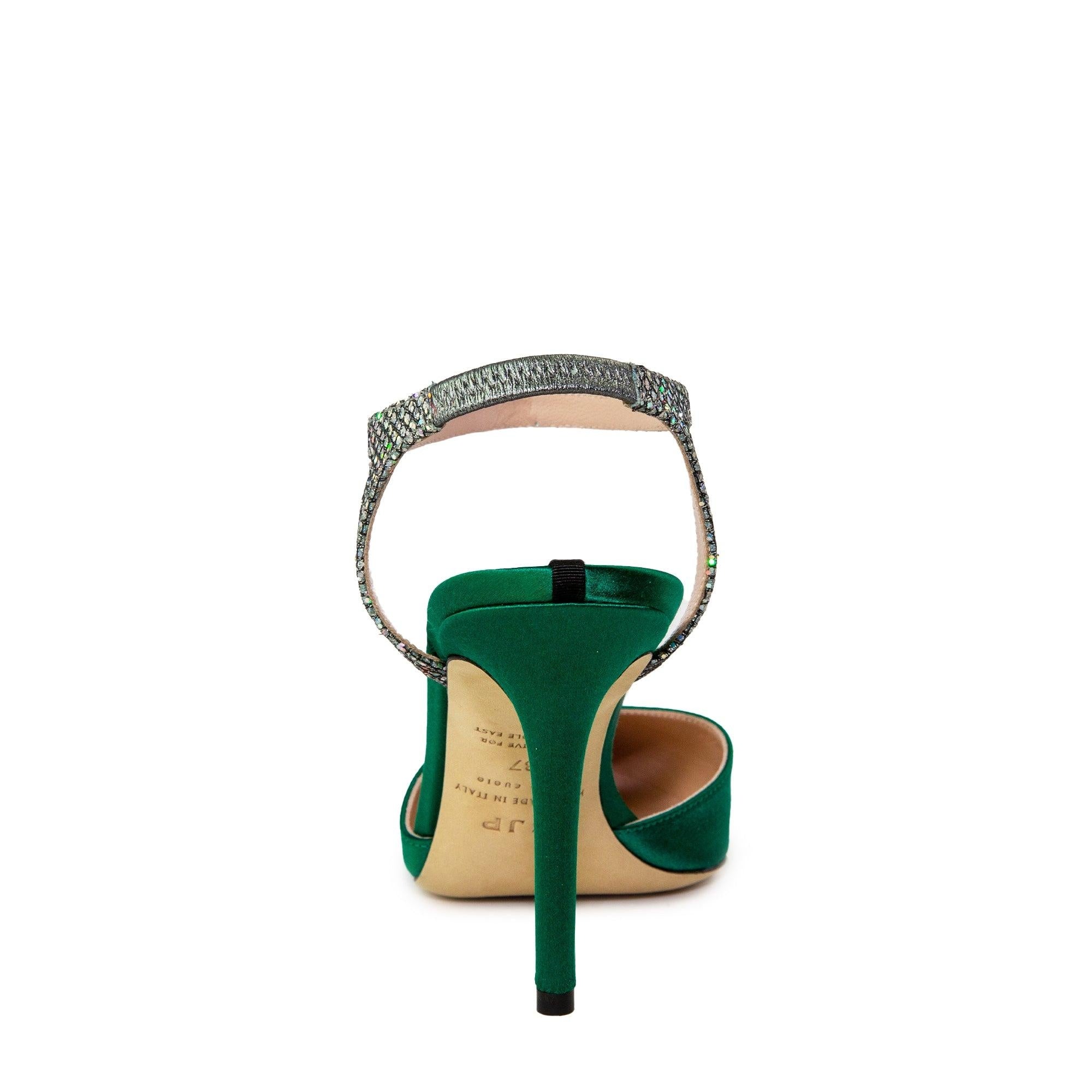 Single Emerald Green Satin Sandals 90mm - InstaRunway.com