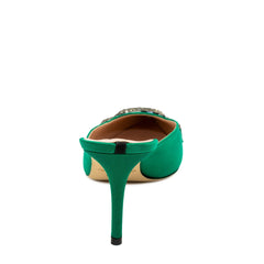 Yanni Emerald Green Satin Mules 70mm - InstaRunway.com